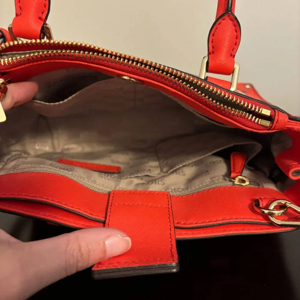 Michel Kors Kellen Red Sangria Floral Saffiano Leather Satchel Crossbody - Picture 11 of 12